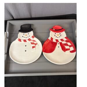 Set of 2 Williams Sonoma Ceramic Snowman 10” Plates